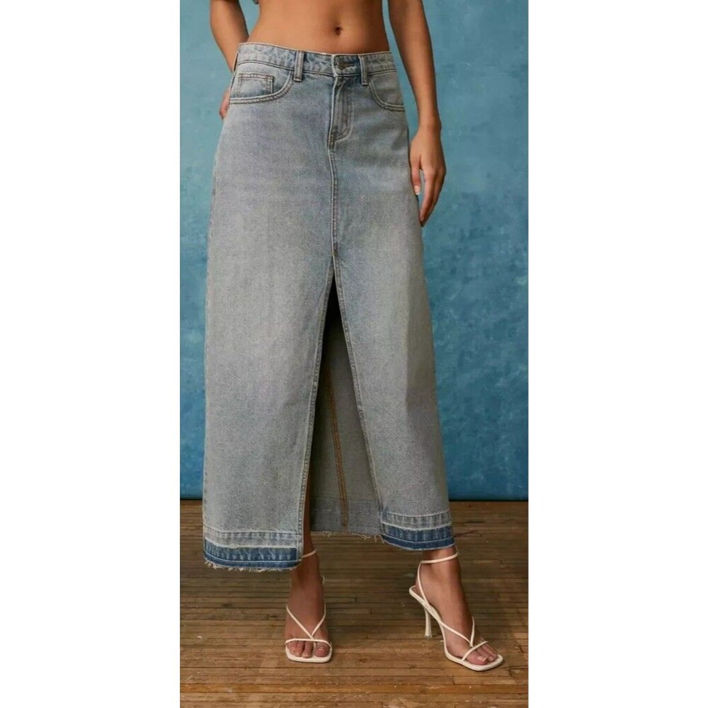 Bdg Urban Outfitters Mandi Denim Maxi Skirt S Light-Medium Blue Wash Sold Out